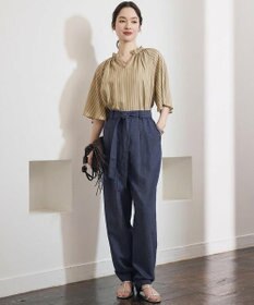 自由区 L 【17号サイズまで展開・カタログ掲載】コットンリネンシャンブレーテーパード パンツ