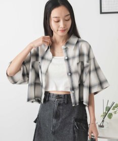 WEGO 【手洗い可/綿100％】オンブレチェックショートシャツ