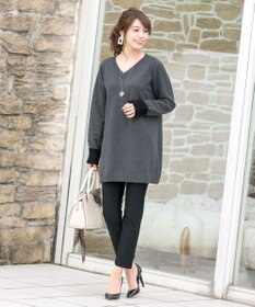 Tiaclasse L 【洗える】幅広く活躍が期待できるVネックリブニットチュニック