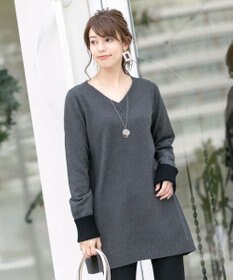 Tiaclasse L 【洗える】幅広く活躍が期待できるVネックリブニットチュニック