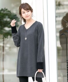 Tiaclasse L 【洗える】幅広く活躍が期待できるVネックリブニットチュニック
