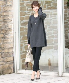 Tiaclasse L 【洗える】幅広く活躍が期待できるVネックリブニットチュニック