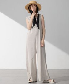 23区 S 【洗える】リネンレーヨンストレッチ スクエアネック オールインワン