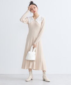 earth music&ecology 襟レースニットワンピース