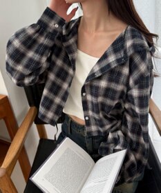 WEGO チェックショートフードシャツ