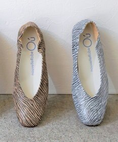 nouvelleRobe Oū 【本革・高反発】Square-plain スクエアトゥ Vカットゼブラ柄パンプス