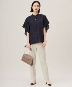 自由区 L 【接触冷感・吸水速乾・洗える】ナチュラルリネンフレア袖 シャツ