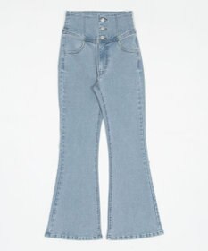 WEGO 【ストレッチ/美脚/脚長シルエット/XSSMサイズ展開】ハイウエストストレッチフレアデニムパンツ