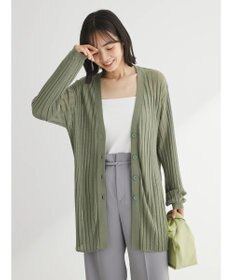 Green Parks 推しニット　リブ編みミドル丈カーディガン