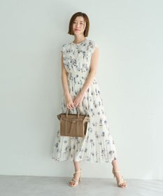 YECCA VECCA フラワー柄フリルプリーツワンピース