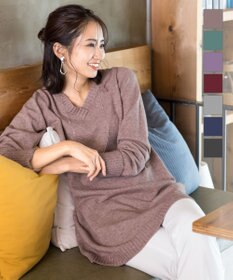 Tiaclasse L 【洗える】幅広く活躍が期待できるVネックリブニットチュニック