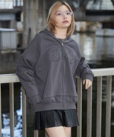 WEGO 【ユニセックス着用ITEM】ダメージアップリケレイヤードZIPパーカー