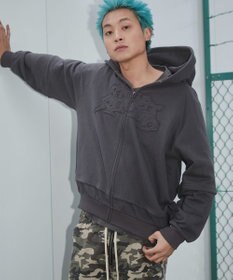 WEGO 【ユニセックス着用ITEM】ダメージアップリケレイヤードZIPパーカー