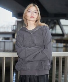 WEGO 【ユニセックス着用ITEM】ダメージアップリケレイヤードZIPパーカー