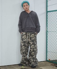 WEGO 【ユニセックス着用ITEM】ダメージアップリケレイヤードZIPパーカー