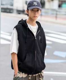 WEGO 【ユニセックス着用ITEM/MLサイズ展開】ワンポイントノースリジップパーカー