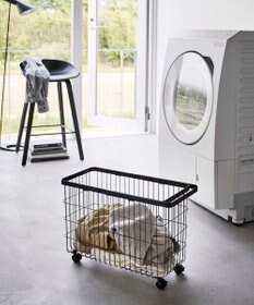 tower ランドリーバスケット タワー キャスター付き ワイド&ロー ブラック