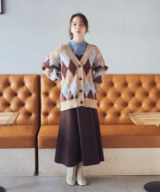 earth music&ecology ループ編みアーガイルカーディガン