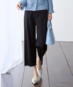 自由区 L コットンサテンクロップド丈ワイドストレート パンツ ネイビー