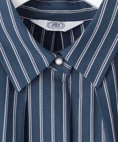 J.PRESS LADIES L ストライプジャージー シャツカラー カットソー