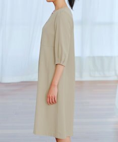 Tiaclasse L 【洗える】パール付きタックスリーブワンピース