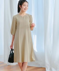 Tiaclasse 【洗える】パール付きタックスリーブワンピース