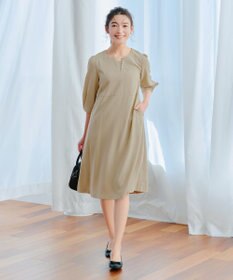 Tiaclasse L 【洗える】パール付きタックスリーブワンピース