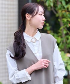 Phoebe <オンワード限定セット>痛くないシリーズ/金属アレルギー対応ソロパールフープライトフィットイヤリング×フォーマルパールビジューハーフブローチ