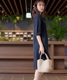 Tiaclasse L 【洗える】パール付きタックスリーブワンピース