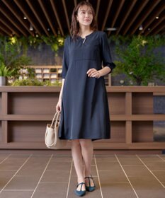 Tiaclasse 【洗える】パール付きタックスリーブワンピース