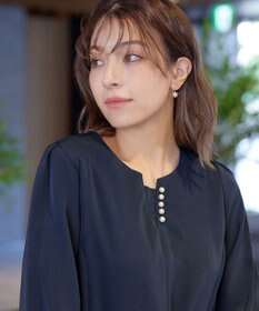 Tiaclasse 【洗える】パール付きタックスリーブワンピース