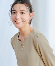 Tiaclasse 【洗える】パール付きタックスリーブワンピース