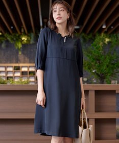 Tiaclasse L 【洗える】パール付きタックスリーブワンピース