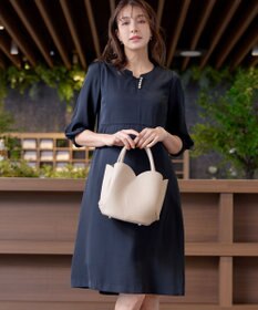 Tiaclasse 【洗える】パール付きタックスリーブワンピース