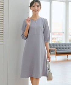 Tiaclasse L 【洗える】パール付きタックスリーブワンピース