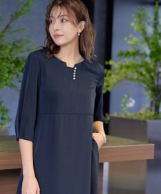 Tiaclasse 【洗える】パール付きタックスリーブワンピース