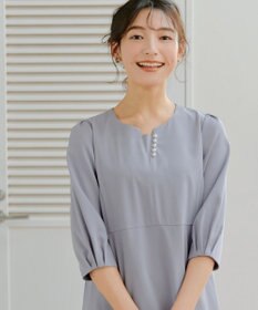 Tiaclasse L 【洗える】パール付きタックスリーブワンピース