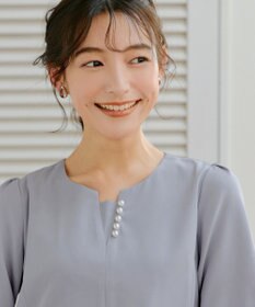 Tiaclasse L 【洗える】パール付きタックスリーブワンピース