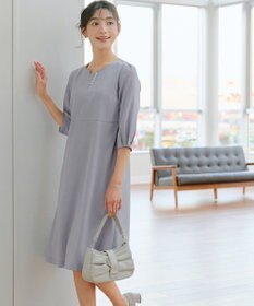 Tiaclasse L 【洗える】パール付きタックスリーブワンピース