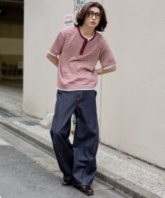 WEGO 【ユニセックス着用ITEM】ボーダーヘンリーネックT（SS）