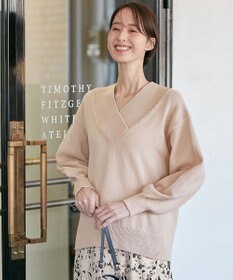 自由区 【XSサイズ～/洗える】コットンブレンドコード Vネックニット