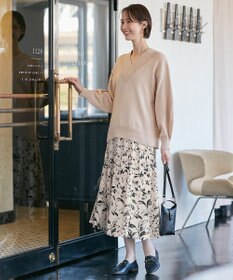 自由区 【XSサイズ～/洗える】コットンブレンドコード Vネックニット