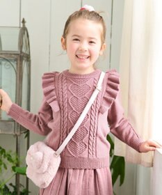 ANY KIDS 肩フリルハートケーブルニット