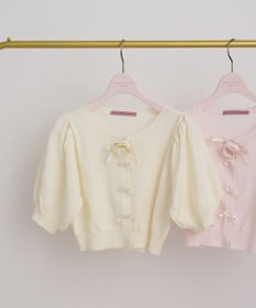 Maison de FLEUR ローズニット半袖カーディガン