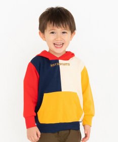 MIKI HOUSE HOT BISCUITS 【80-120cm】 マルチカラー配色切り替え ロゴパーカー