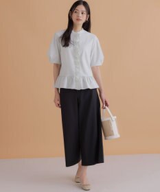 組曲 【WEB限定】サテンストレッチ ワイドパンツ