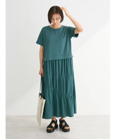 Green Parks カットソー異素材ドッキングワンピース