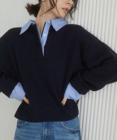 WEGO 【ANGIE VINTAGE】シャツ襟 ドッキング　フェイクレイヤード ニット トップス