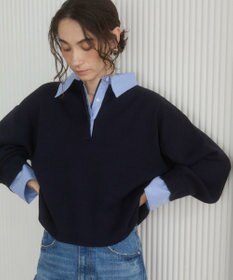 WEGO 【ANGIE VINTAGE】シャツ襟 ドッキング　フェイクレイヤード ニット トップス