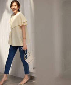 組曲 ライトデニム ベルト付きストレートパンツ